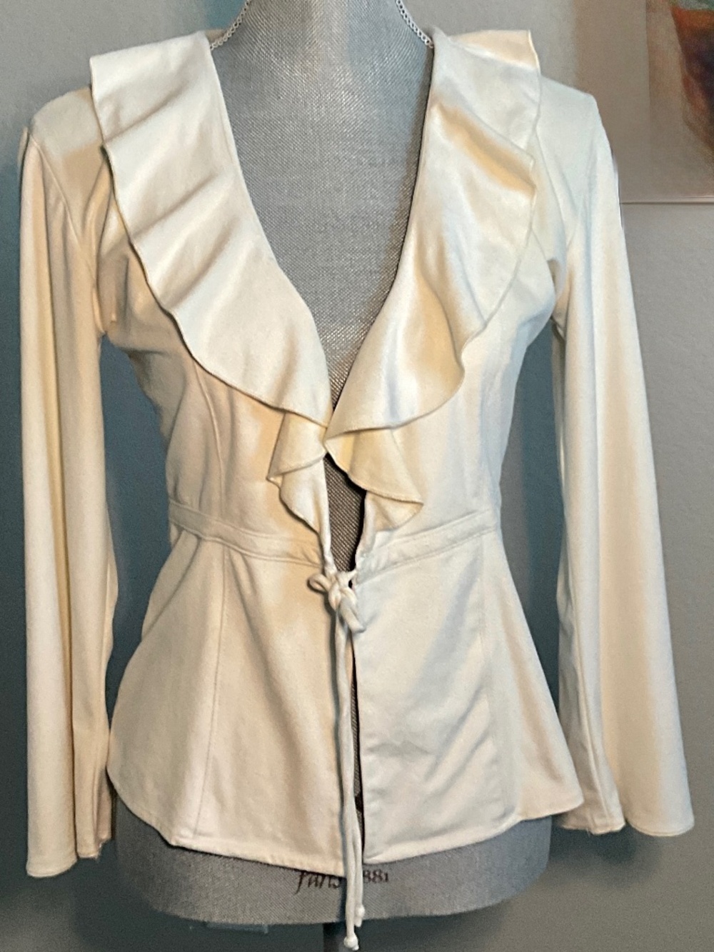 White House Black Market Cream Draped Jacket Medium Tie Waist Feminine